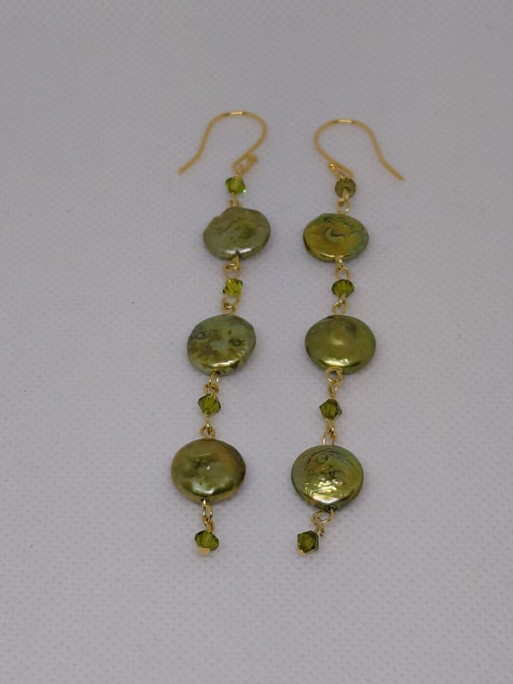 Artisan Olive Freshwater Pearl and Swarovski Crystal 3 1/2-inch Earrings
